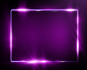 Aufkleber - Purple neon glowing rectangular frame with rounded corners, sparkles, and lens flares, placed on a transparent background. Modern and futuristic design concept.
