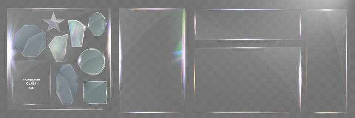 Wall Mural - transparent glass set with smooth edges, reflections, glare, and prismatic light effects. various ge