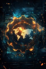 Poster - Global Network Technology: A Futuristic Digital World Map