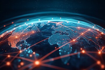 Poster - Global Digital Network Connection Over Earth with Bright Lights