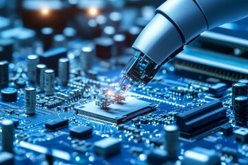 Aufkleber - Robotic Arm Performing Precision Work on Microchip Circuit Board