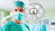© SSTC AI Photo&Video - The Surgeon's Gaze: A skilled surgeon, clad in surgical attire, confidently looks at the camera in an operating room, lit by surgical lights.