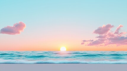 Poster - A golden sunrise over a calm ocean, with gentle waves reflecting the warm light and soft pink clouds creating a serene and ethereal atmosphere.