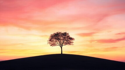 Poster - A silhouette of a lone tree silhouetted against a dramatic sunset sky, with the sky ablaze in shades of red, orange, and yellow, creating a sense of solitude and awe.