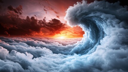 Poster - A close up shot of swirling clouds illuminated by the setting sun, with intense colors and textures creating a sense of drama and movement in the sky.