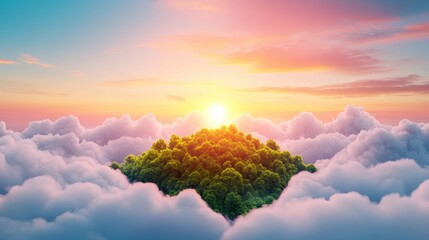 Poster - Gentle rays of sunlight breaking through a thin layer of clouds at dawn, casting a warm glow over a misty landscape and creating a magical atmosphere.