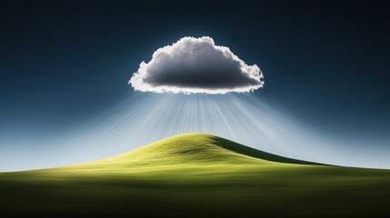 Poster - Sunbeams radiating from behind a single, large cloud, creating a starburst effect and casting long shadows across the landscape.