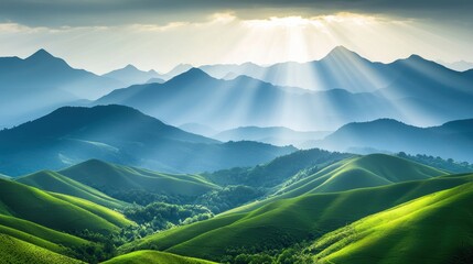 Poster - Clouds casting shadows on a valley nestled between mountain ranges, creating a play of light and shadow that highlights the dramatic topography.