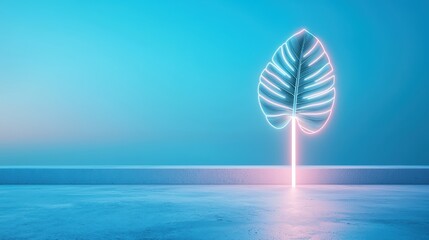 Poster - A minimalist composition of a single monstera leaf with a single cut out section, illuminated from behind by a soft pink neon light, creating a subtle yet striking visual.