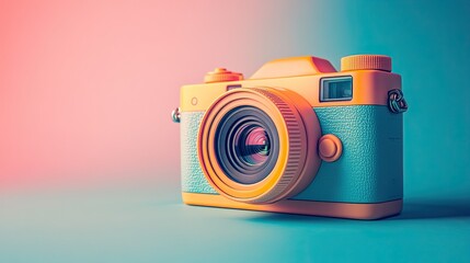 A colorful digital camera with bright buttons and a display screen