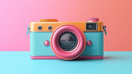 A colorful digital camera with bright buttons and a display screen