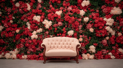 Poster - Elegant sofa against a vibrant floral backdrop