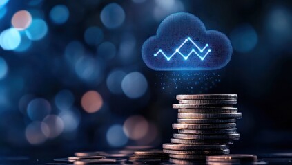 Poster - Cloud computing cost savings, digital finance, data security, and financial growth concept.
