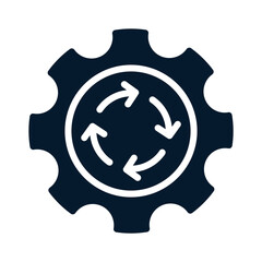 Poster - Gear, arrows in a circle. Concept work process. Vector linear icon isolated on white background.
