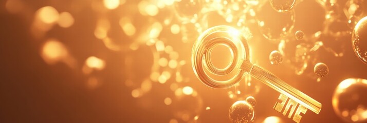 Aufkleber - Golden key amidst glowing bubbles represents unlocking potential in creativity and innovation. Generative AI