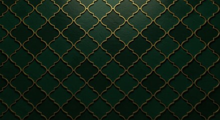 Poster - Elegant Emerald Lattice: A captivating abstract of intricate gold lattice against a deep emerald backdrop, evoking opulence and sophistication.