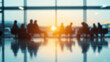 © udin - Blurred people waiting for the flight departure in airport. Defocused image of an airport. AI Generated Images