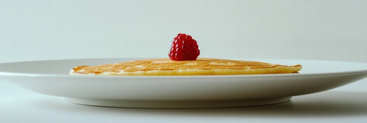 Poster - Delicious fluffy pancake topped with fresh raspberry on a white plate creates a mouthwatering dessert. Generative AI