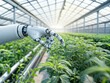 © Inspiraciones - A robotic arm tending to plants in an indoor greenhouse, surrounded by vegetables.