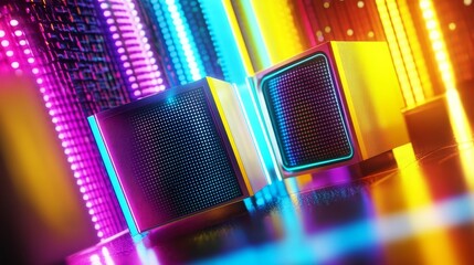 Poster - Abstract digital innovation background with geometric figures and vibrant colors reflecting technological advancement showcasing modern futurism