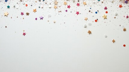 Poster - White background featuring star line horizontal borders and confetti.