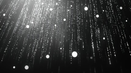 Aufkleber - White binary code rains down on dark background in an abstract black and white image.