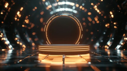 Poster - Futuristic dark podium with light and reflection background