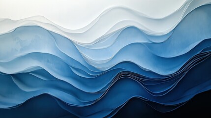 Poster - Abstract layered waves in shades of blue and white, creating a serene and modern visual effect.