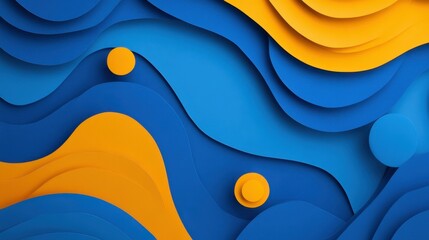 Poster - Abstract blue and yellow color paper geometry composition background