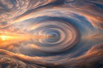 Poster - Vibrant swirling clouds capture the beauty of twilight in a surreal landscape above an endless horizon. Generative AI