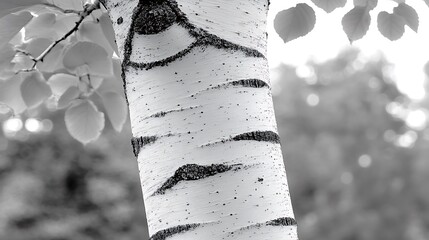 Poster - Monochrome Birch Tree Close-Up Showing Distinctive Bark Texture Patterns