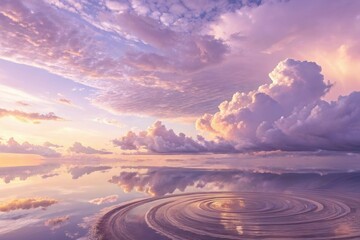 Poster - Breathtaking sunset over tranquil waters reflecting vibrant clouds and ripples of serenity. Generative AI