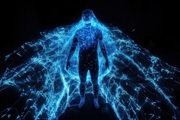 Fototapete - Visualizing the complexity of human form through a dazzling network of blue light and digital connections. Generative AI