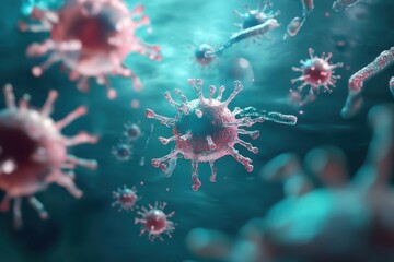 Poster - Exploring the intricate world of microorganisms and their dynamic interactions under a vibrant microscopic lens. Generative AI