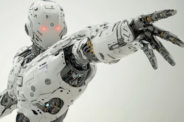 Poster - Futuristic robot reaches out in a captivating display of advanced technology and design in a sleek, modern environment. Generative AI