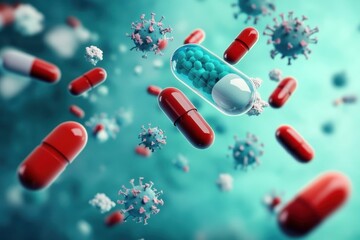 Poster - Exploring the interplay between capsules and viruses in a vibrant microscopic world. Generative AI