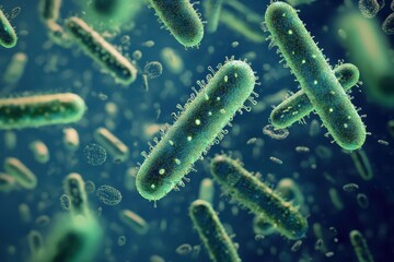 Poster - Microscopic world unveils vibrant life of bacteria in a dynamic aquatic habitat. Generative AI