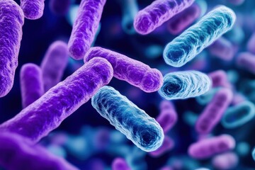 Poster - Colorful bacteria dance in a microscopic world filled with vibrant life and intricate structures. Generative AI