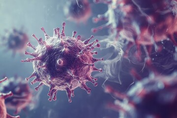 Poster - Intricate details of a viral structure showcasing robust spikes in an intricate, abstract environment. Generative AI