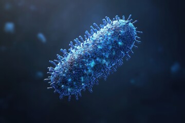 Poster - Exploring a microscopic world with glowing bacteria showcasing intricate details and vibrant colors in a dark background. Generative AI