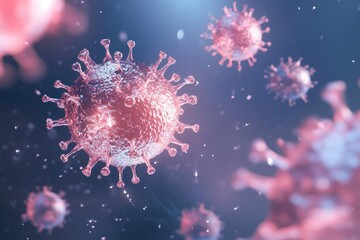 Poster - Colored depiction of microscopic viruses highlighting their intricate structures and textures in an abstract setting. Generative AI