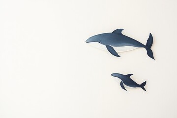 Poster - Delightful wall decor featuring handcrafted whale figures, adding charm to a serene coastal-themed room. Generative AI