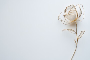 Poster - Delicate golden wire flower stands gracefully against a soft, neutral background inviting a sense of tranquility and elegance. Generative AI