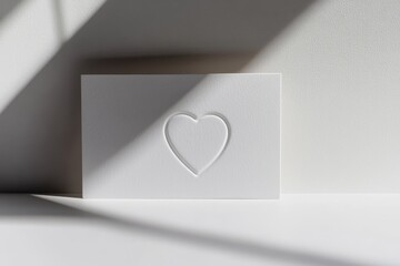 Poster - Embracing minimalism with a heart embossed card illuminated by soft daylight shadows in a serene interior setting. Generative AI