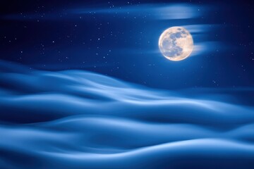 Poster - Majestic full moon illuminating gentle waves beneath a starry night sky. Generative AI