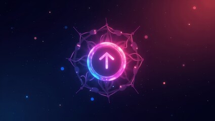 Poster - mysterium network. glowing circle with arrow is surrounded by stars