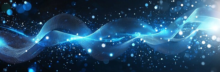 Poster - A captivating abstract design showcasing flowing blue waves intertwined with glowing particles