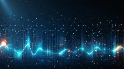 Aufkleber - A captivating digital wave pattern glowing in blue tones, symbolizing modern technology and data flow