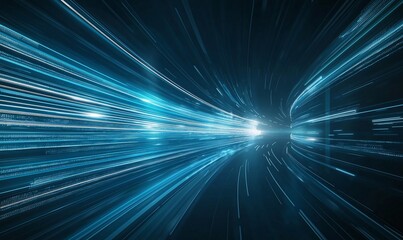 Aufkleber - A captivating visual representation of speed and motion featuring dynamic blue light trails zooming forward, ideal for illustrating concepts of technology, innovation, and energy.