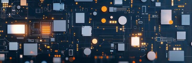 Poster - A close-up view of a complex circuit board showcasing intricate details. The bright LEDs illuminate various components, highlighting the beauty of modern technology and innovation.